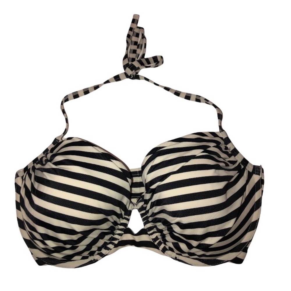 Victoria's Secret Black White Striped Halter Bikini Top 36DD Underwire